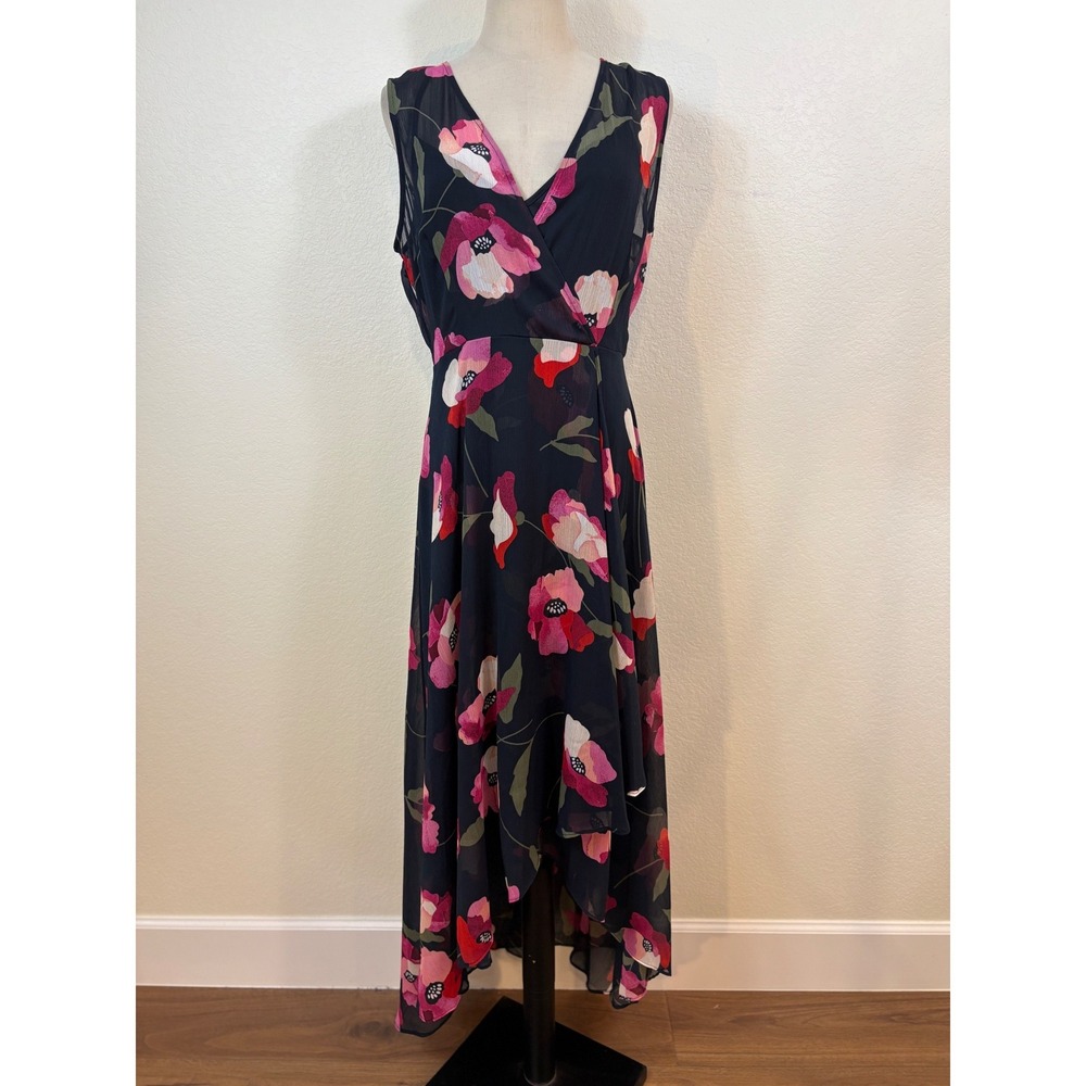 Calvin Klein High Low Dress Womens 10 Floral Chiffon Faux Wrap wedding event
